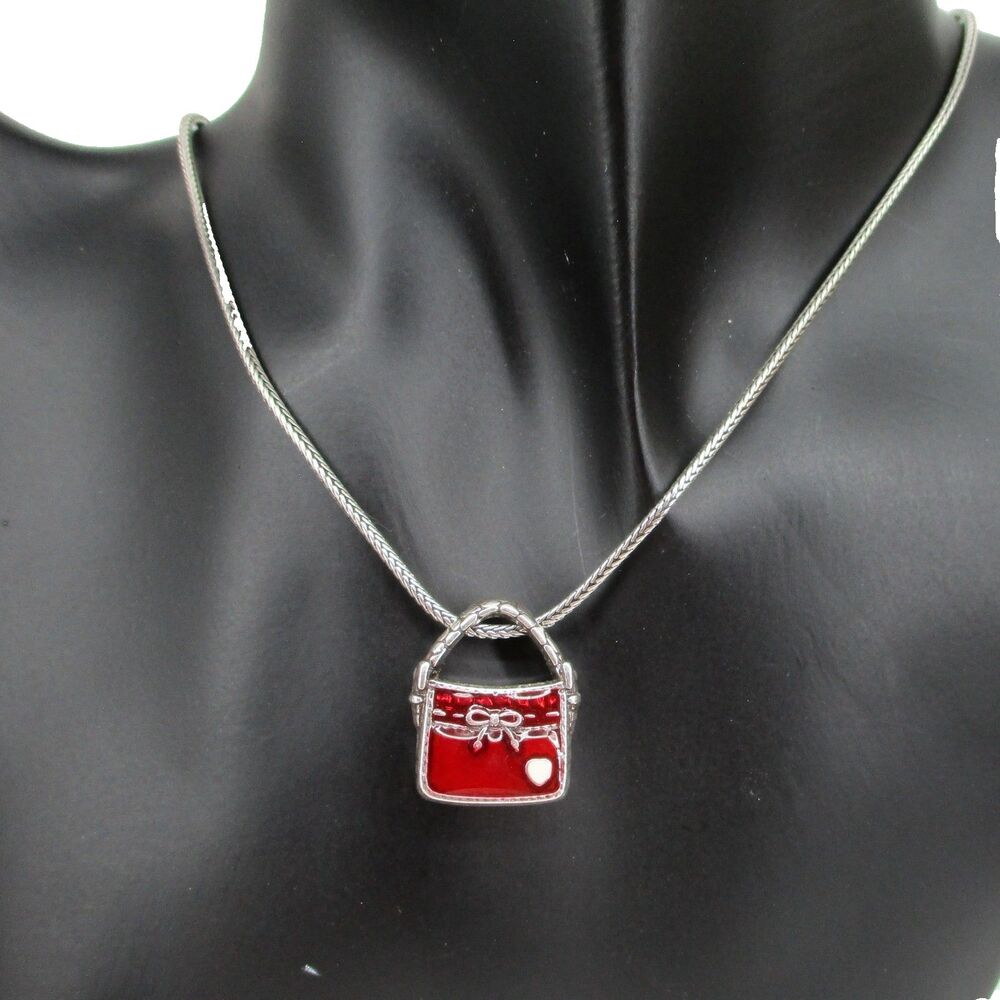 Brighton ALISON PURSE Red Enamel Bow White Heart Thick Pendant Necklace